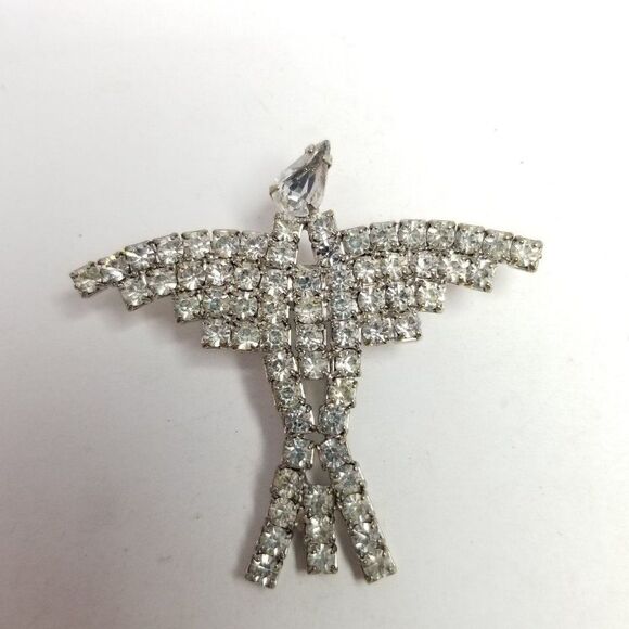 Vintage Bird in Flight Shape Rhinestone Brooch, Silver Tone Lapel Pin, Estate - Picture 2 of 6